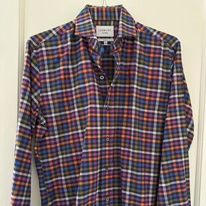 Ledbury, Fine Shirting, Slim Fit, Blue Colorful Check, Light Flannel, Men’s M